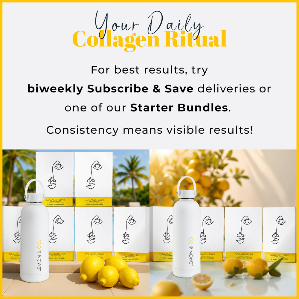 LEMON & CO. bottle on a kitchen counter with a cold-water setup for easy mixing