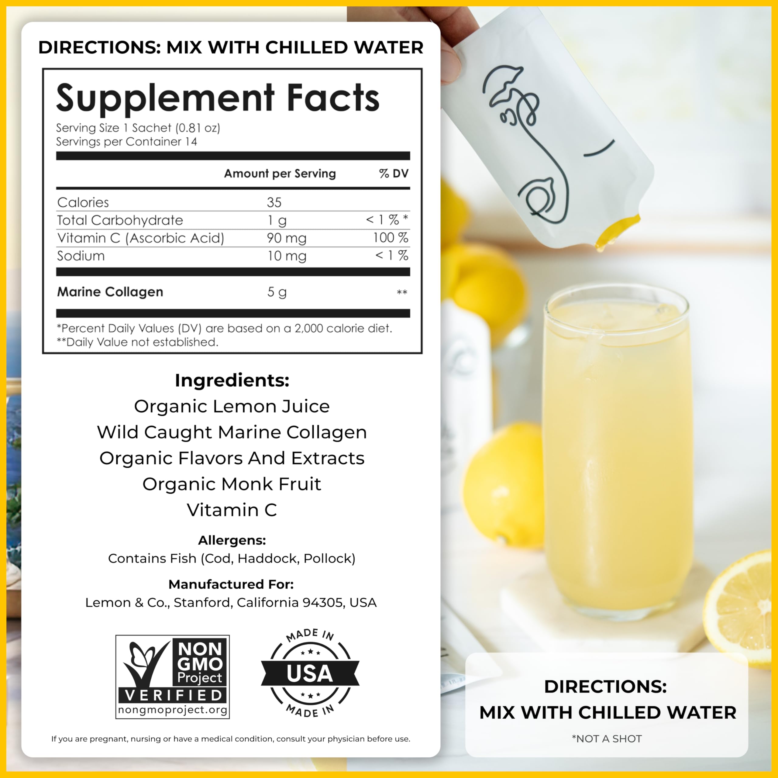 Product packaging design for Lemon & Co Lemon Collagen Water