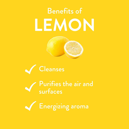 Close-up of lemon essential oil bottle label