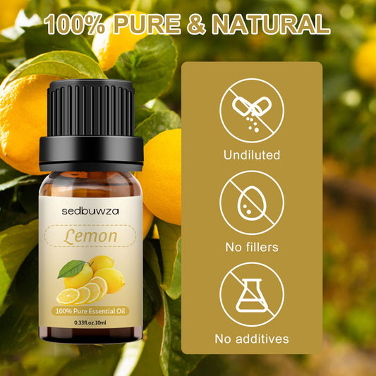 Close-up of lemon essential oil droplets