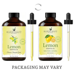 Lemon essential oil in amber glass bottle with dropper