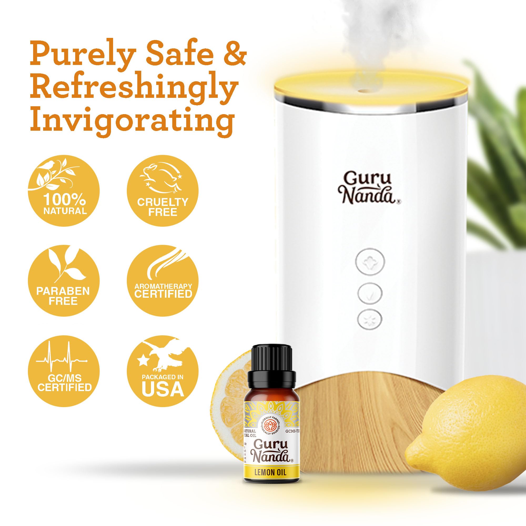 Diffuser releasing lemon essential oil aroma