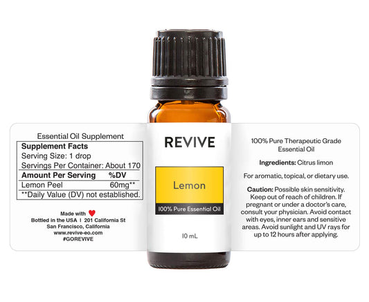 Close-up of lemon and glass dropper with lemon essential oil