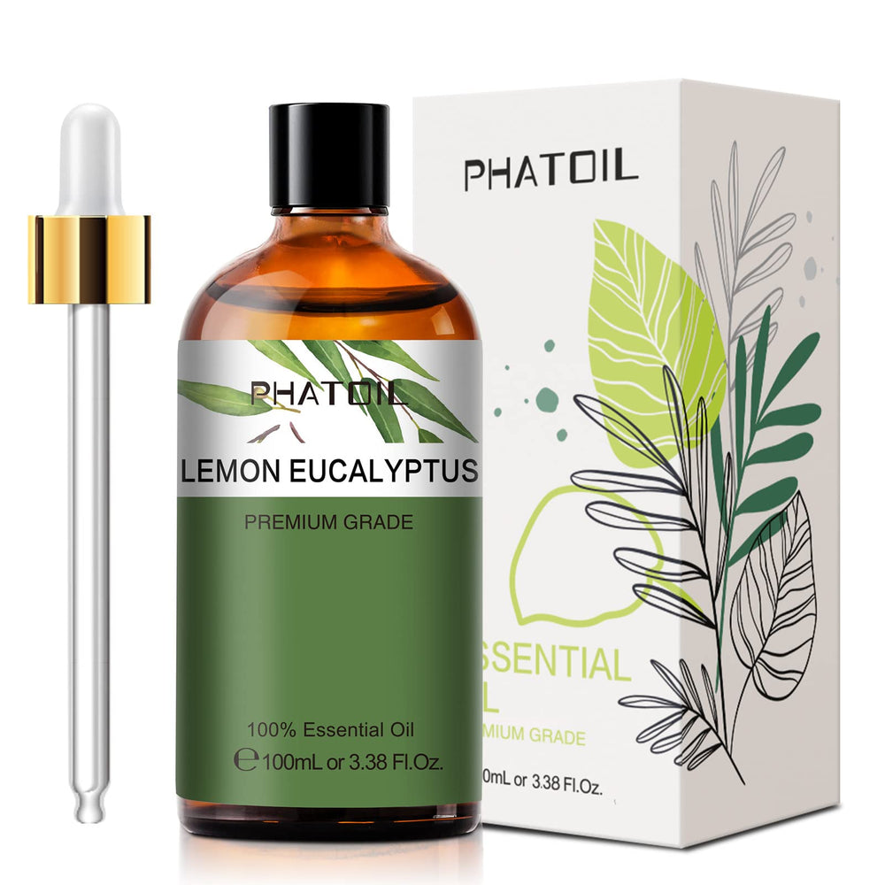 Lemon Eucalyptus essential oil bottle 100ml with built-in dropper in a UV-resistant amber bottle