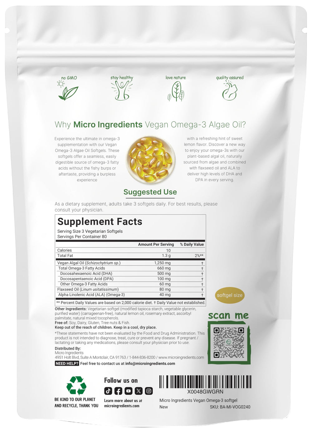 Label showing lemon flavor with DHA 500 mg and DPA 100 mg
