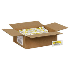 Close-up of 4g lemon juice sachets for beverages
