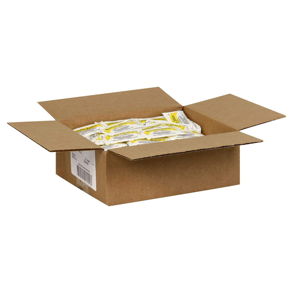 Case packaging showing 200 lemon juice packets