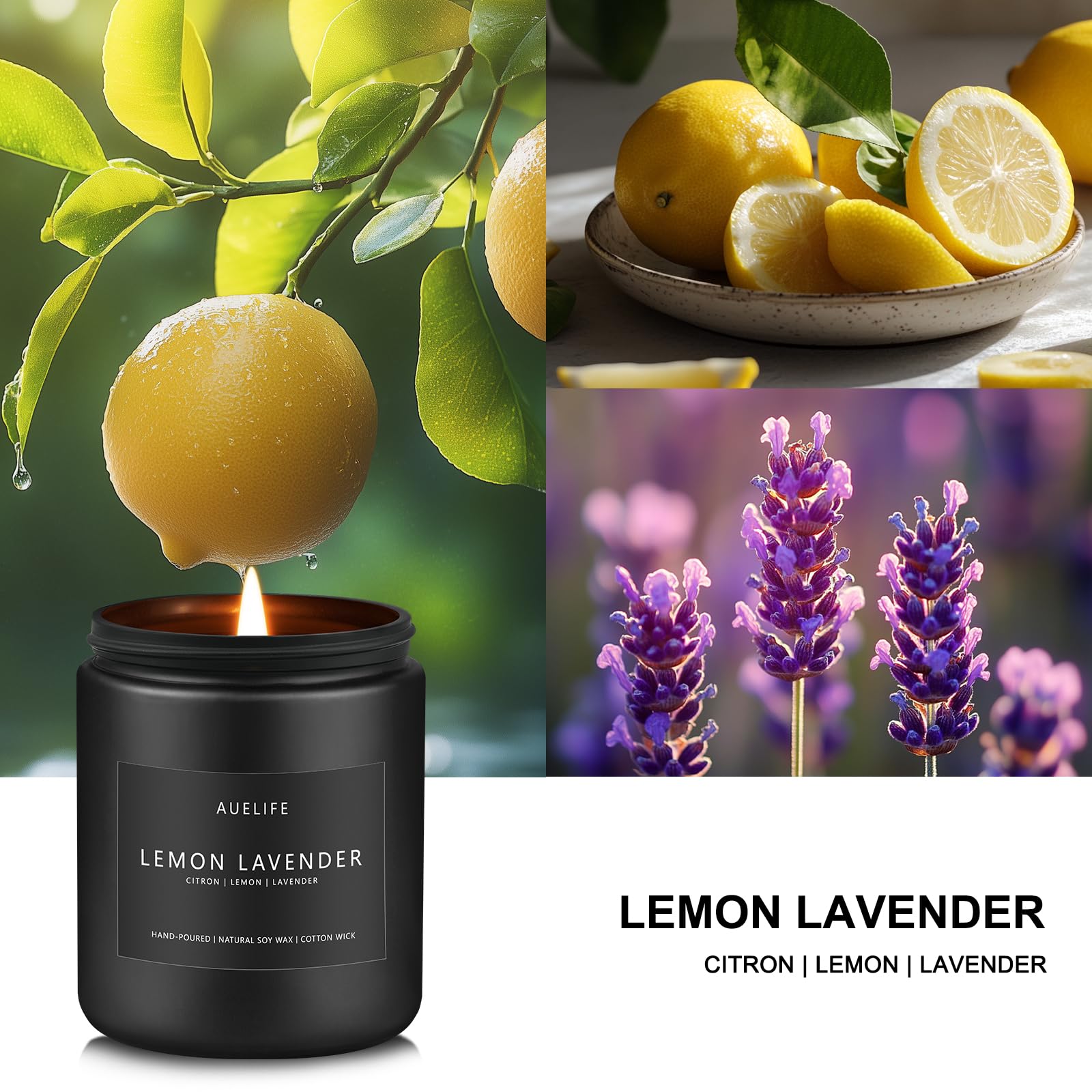 Close-up of lemon zest and lavender in the candle