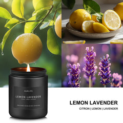 Close-up of lemon zest and lavender in the candle
