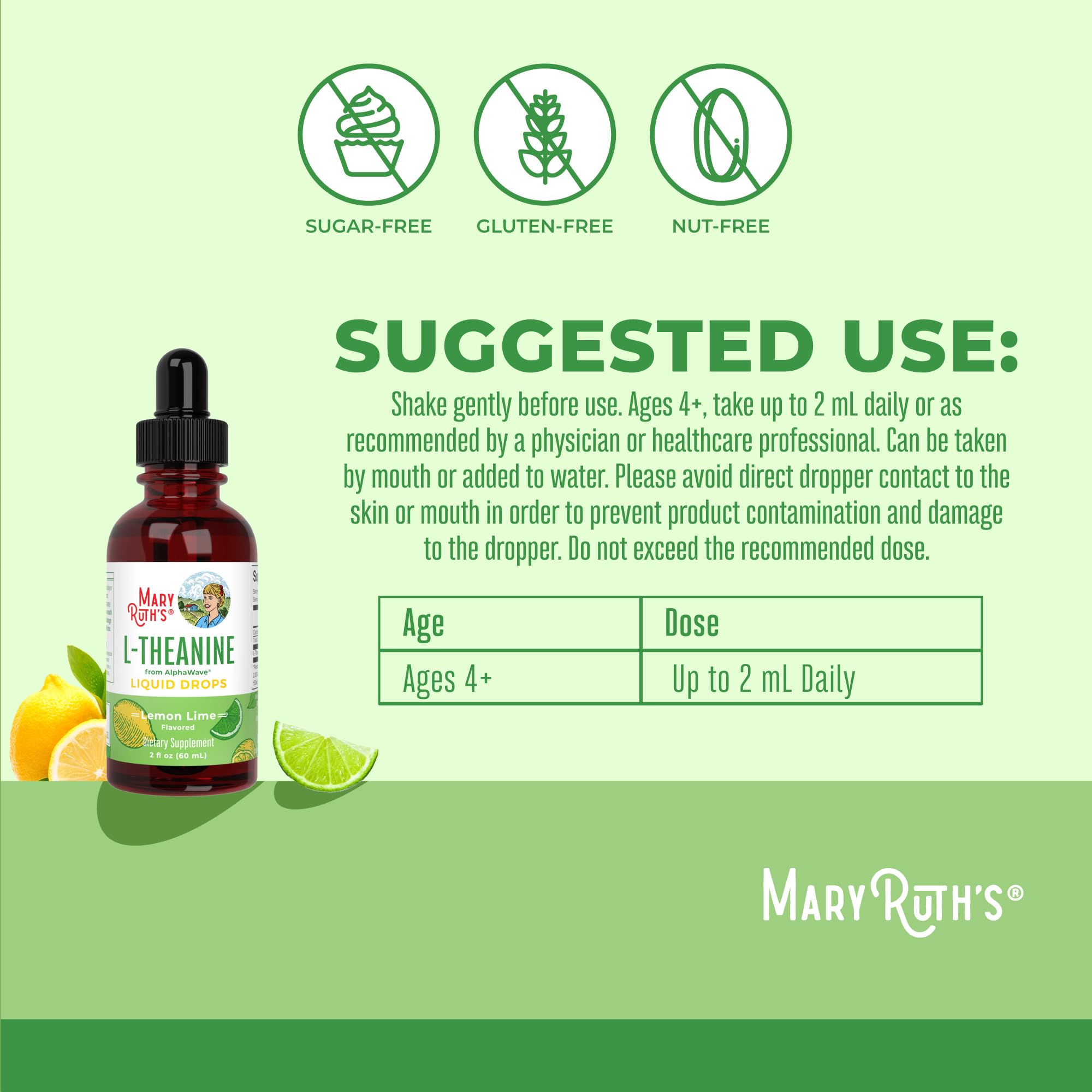 Lemon-lime flavored L-Theanine liquid drops in bottle