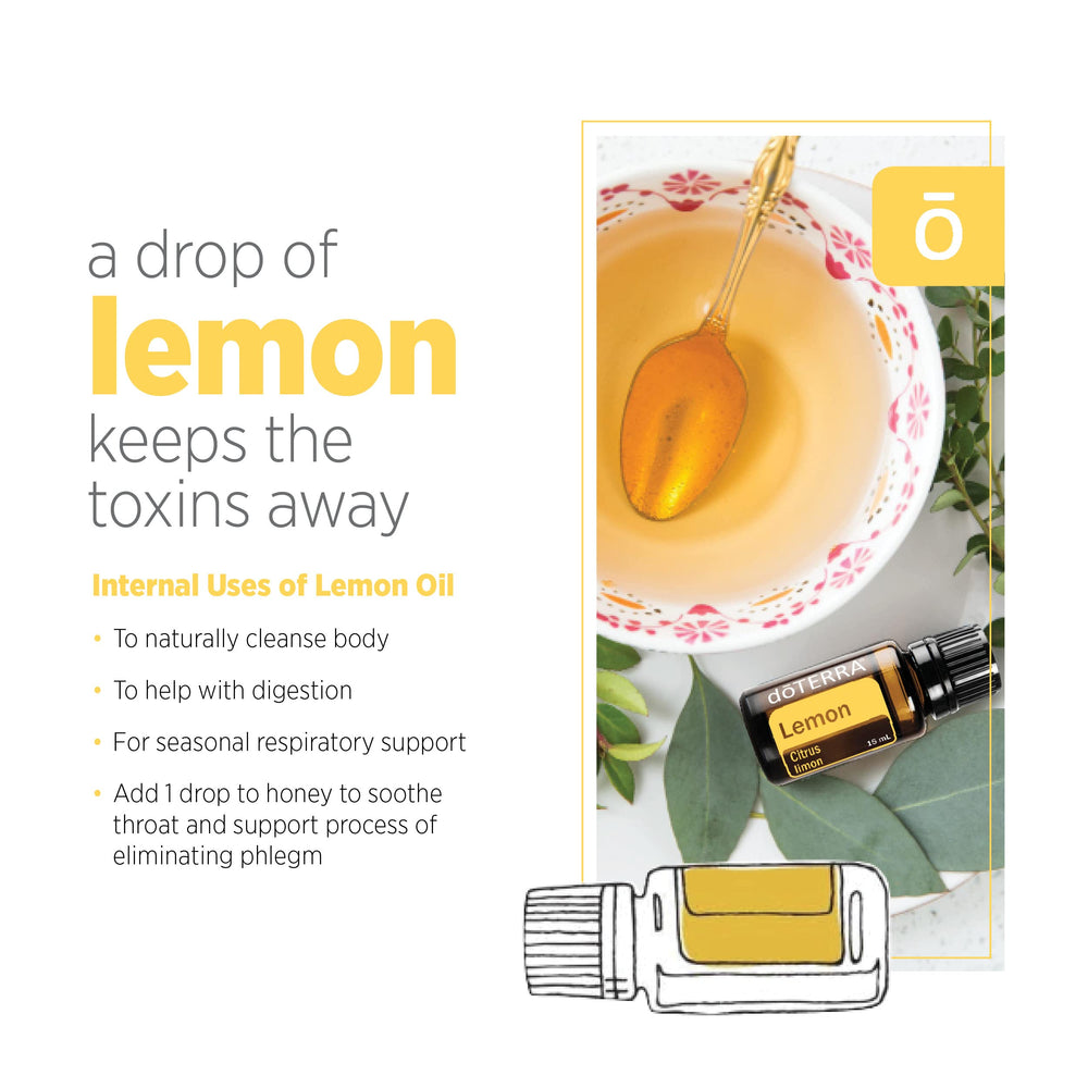 Lemon essential oil used as a cleaning booster on a surface