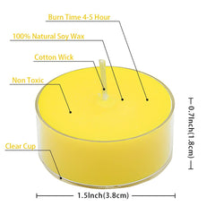 Lemon scented soy wax tealight candles, 24-pack