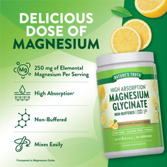 Lemon-flavored magnesium glycinate powder ready to mix