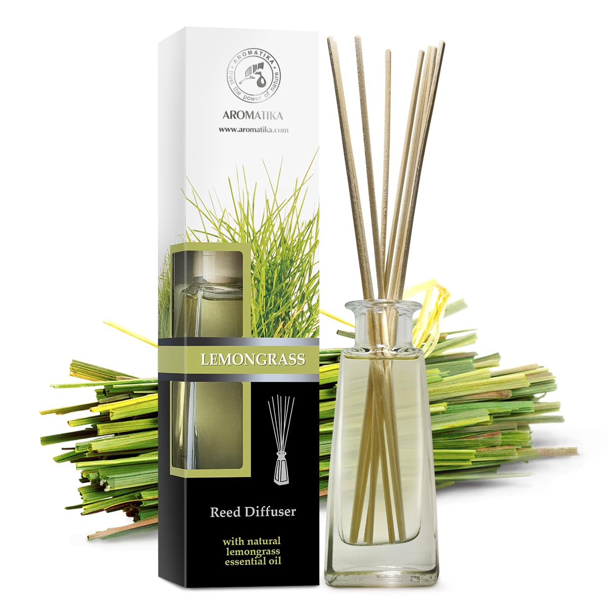 Lemongrass reed diffuser in a modern living room