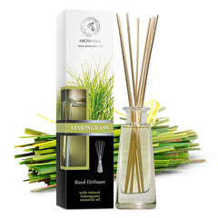 Lemongrass reed diffuser in a modern living room