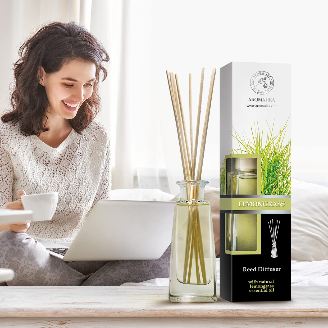 Spa-like ambiance with lemongrass diffuser in use