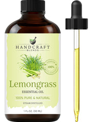 Amber glass bottle of lemongrass essential oil, 1 oz