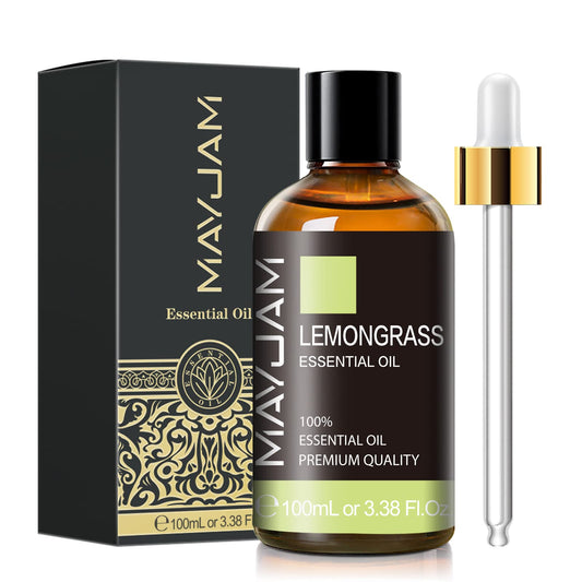 Lemongrass essential oil bottle 3.38 fl oz in amber glass