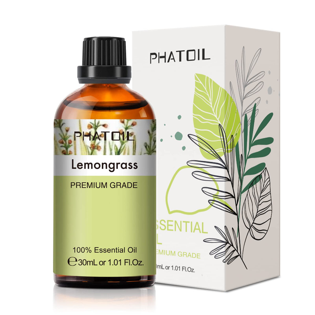 PHATOIL Lemongrass Essential Oil bottle with built-in dropper (30ml)
