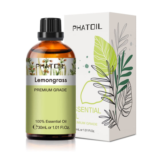 PHATOIL Lemongrass Essential Oil bottle with built-in dropper (30ml)