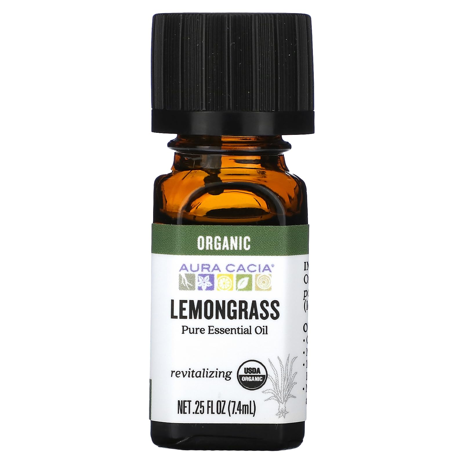 Aura Cacia Lemongrass Essential Oil bottle 0.25 fl oz (7.4 ml)