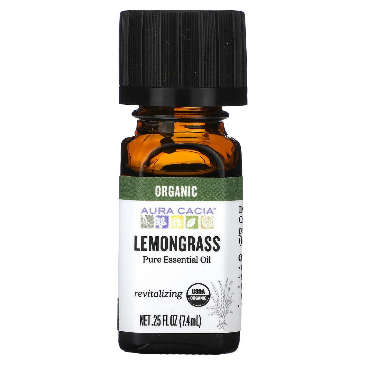Aura Cacia Lemongrass Essential Oil bottle 0.25 fl oz (7.4 ml)