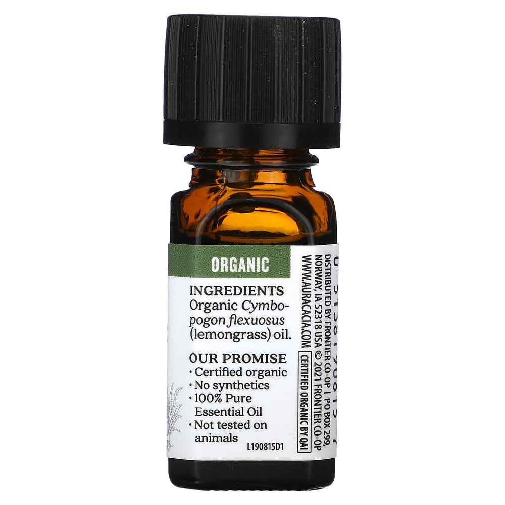 Close-up of Aura Cacia Lemongrass Essential Oil bottle