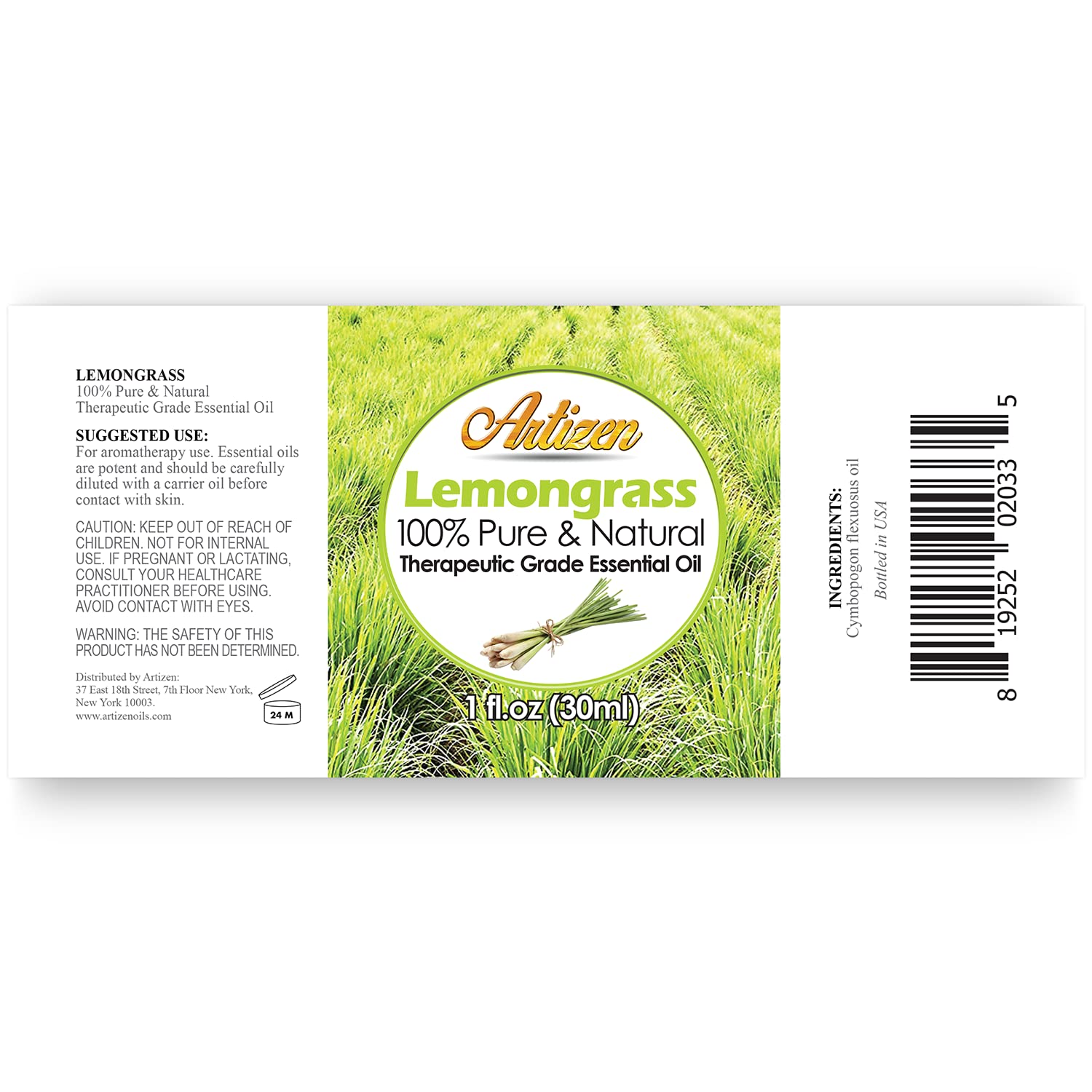UV-protected glass bottle of lemongrass essential oil
