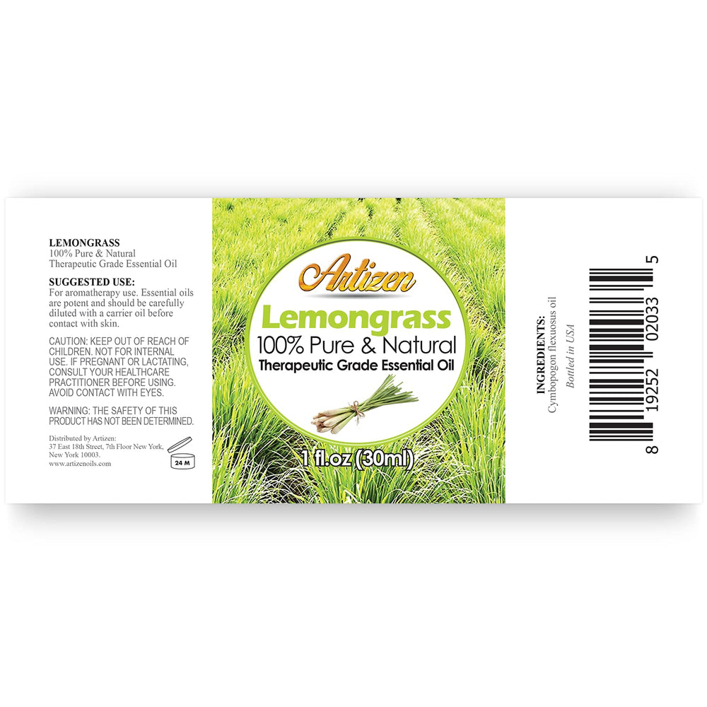 UV-protected glass bottle of lemongrass essential oil
