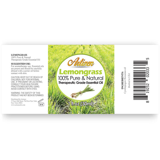 UV-protected glass bottle of lemongrass essential oil