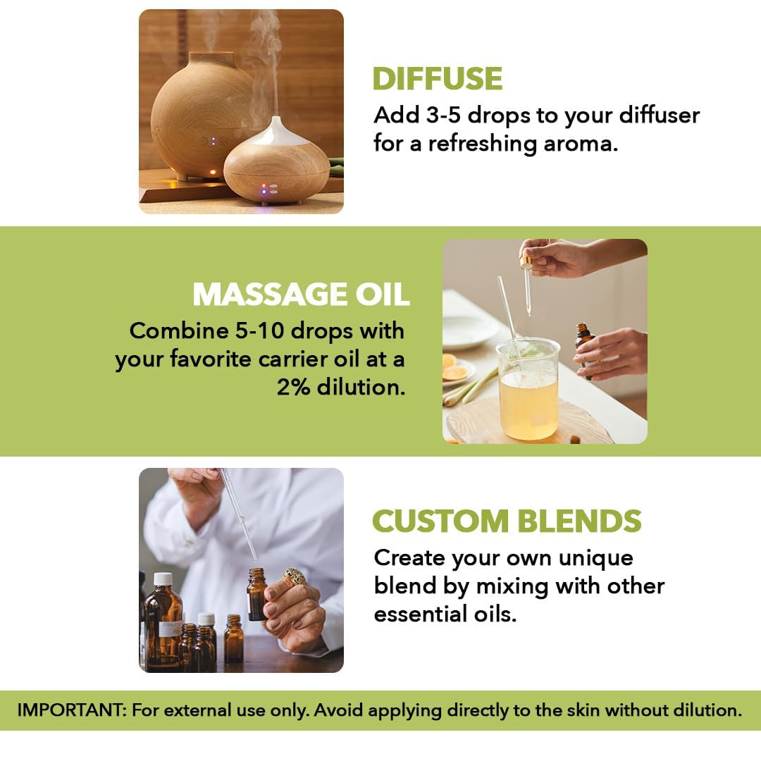 Lemongrass essential oil ready for use in a diffuser and aromatherapy setup.