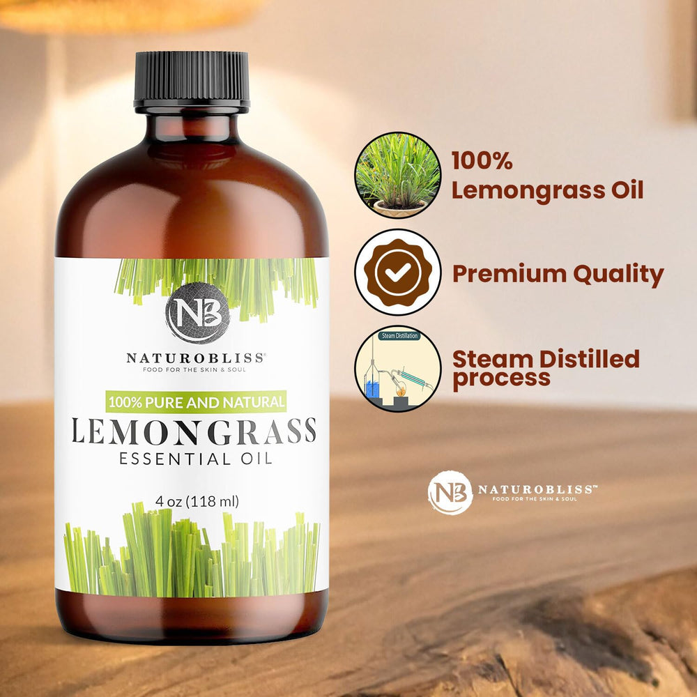 Lemongrass essential oil bottle with dropper cap open
