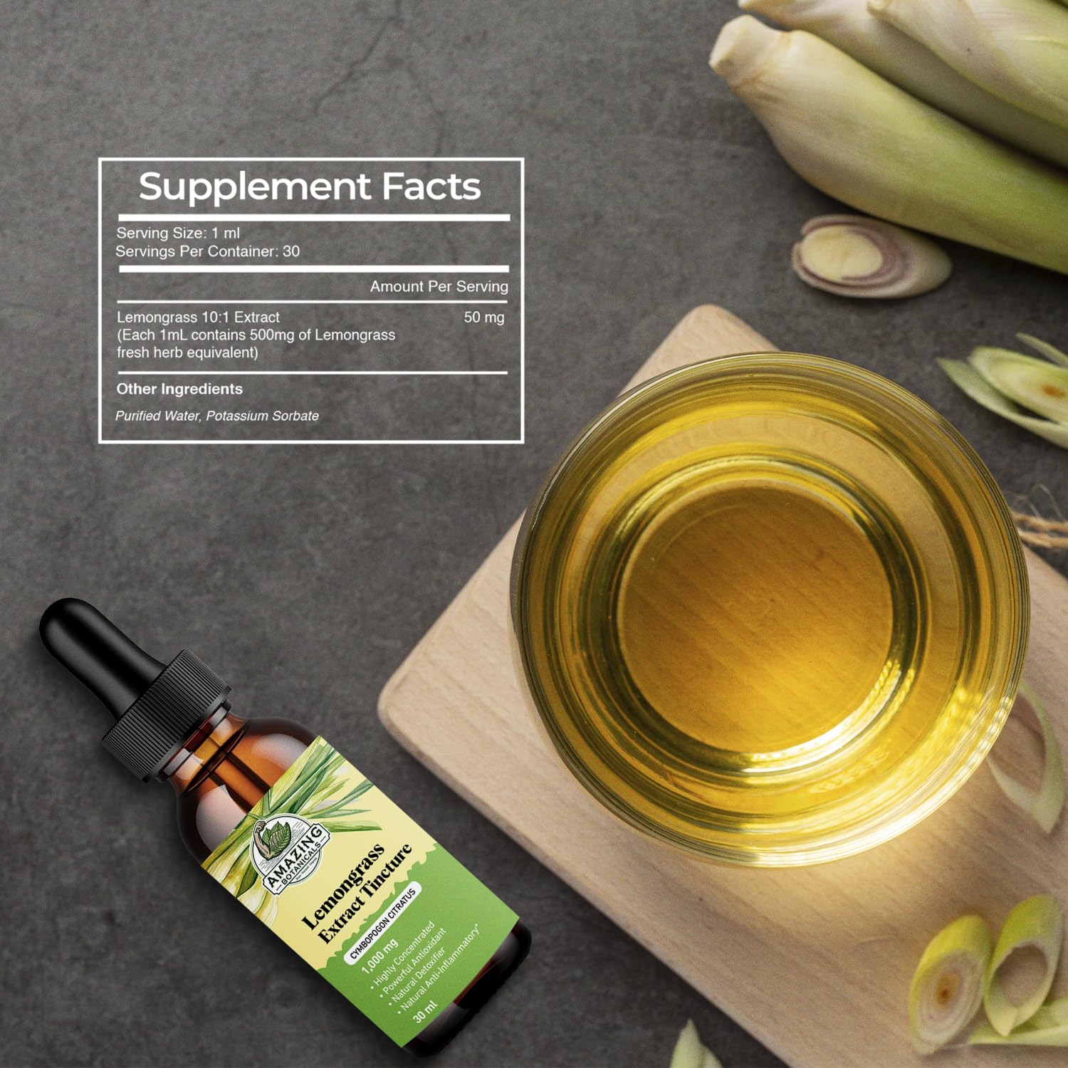 Lemongrass tincture bottle with dropper