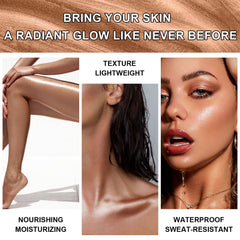 LemonSac shimmer oil blends with foundation for an integrated glow.