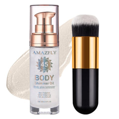 LemonSac shimmer body oil SPF45 bottle showing subtle halo glow