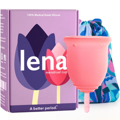 LENA Cup Original Large Pink front view shows sleek silicone design for heavy flow