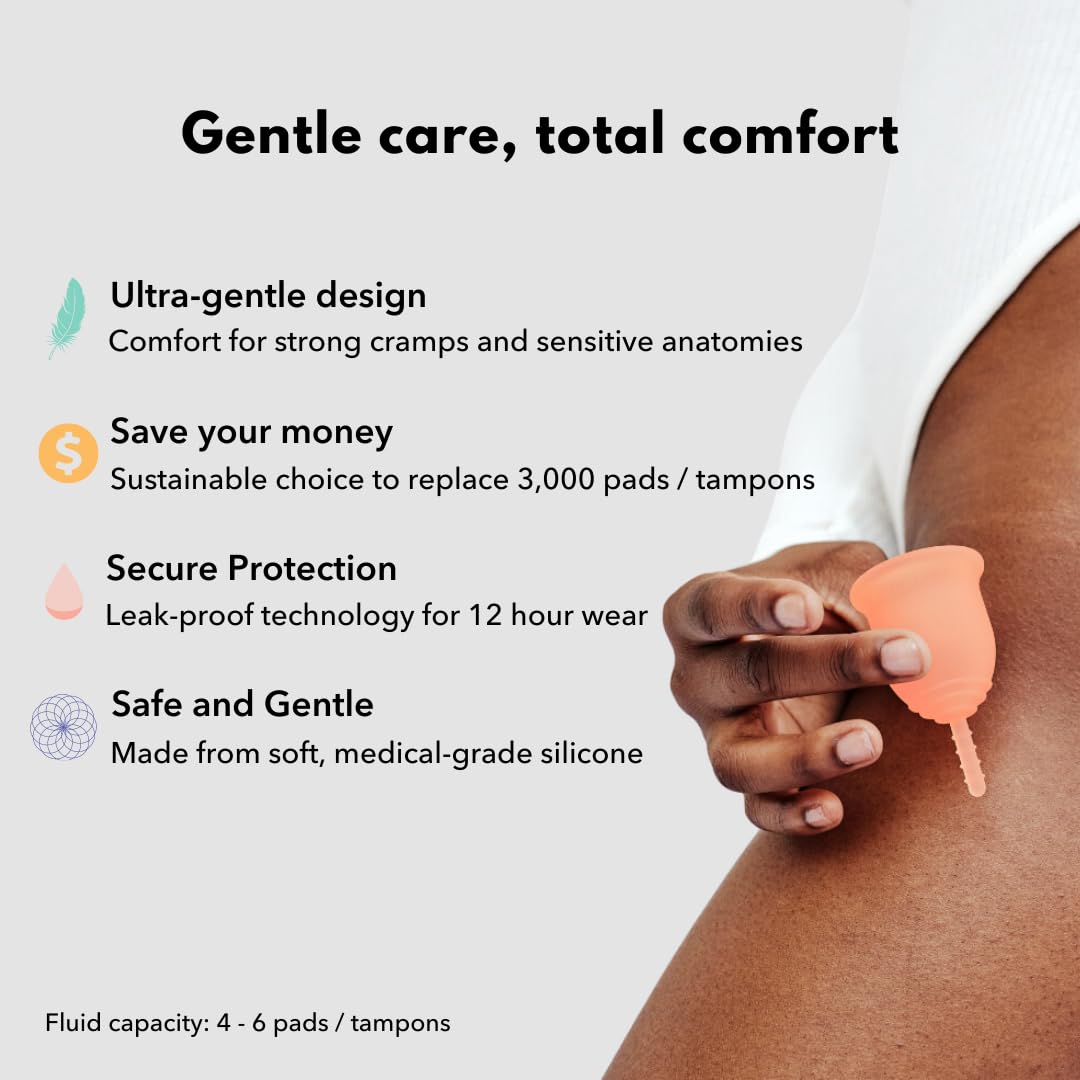 Lena Sensitive Menstrual Cup beginners-use shot shows easy insertion for teens.