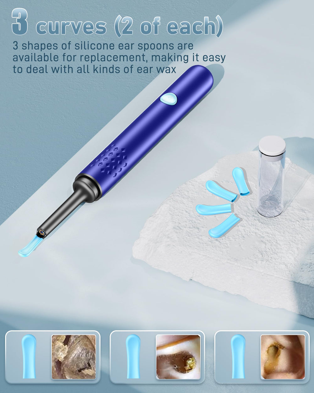 LENGIN ear wax camera silicone ear scoop protects the ear canal.
