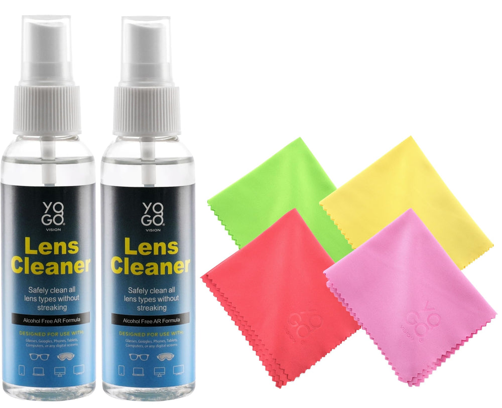 Lens Cleaner Spray Kit with two 2oz bottles and four microfiber cloths