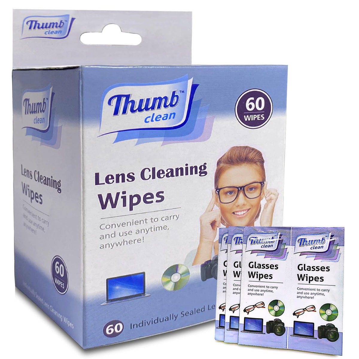 60-count lens cleaning wipes, individually wrapped