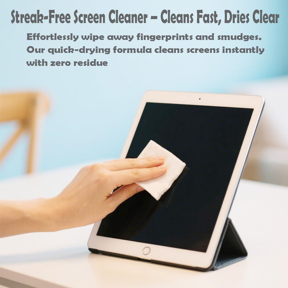 Phone screen being wiped with lens cleaning wipe