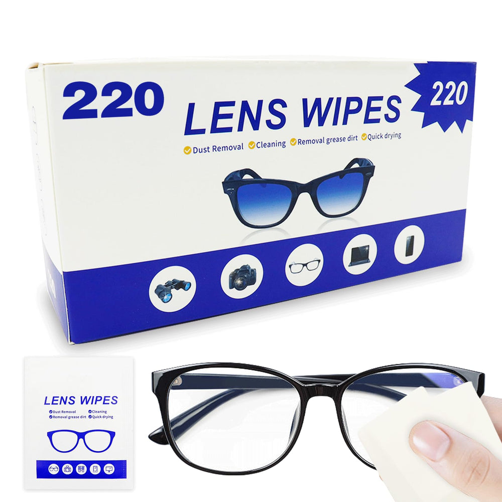 Front view of Lens Wipes 220pcs box