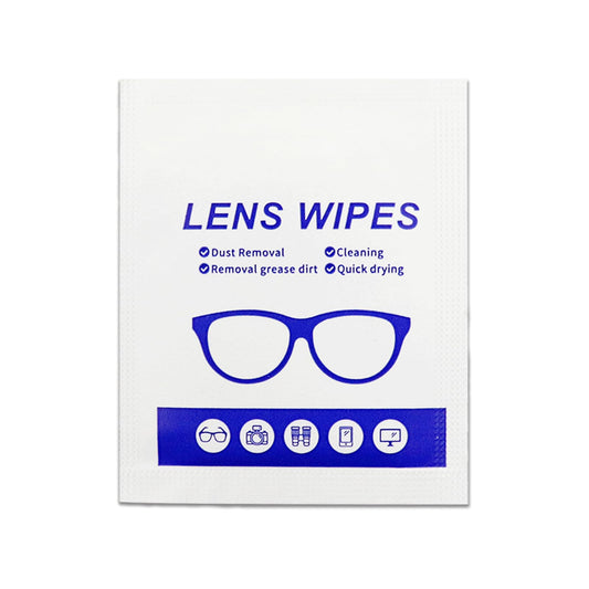 Individually wrapped lens cleaning wipe packets
