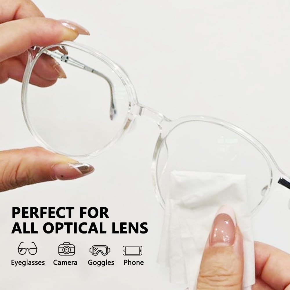 Close-up of individually wrapped lens wipes for glasses and screens