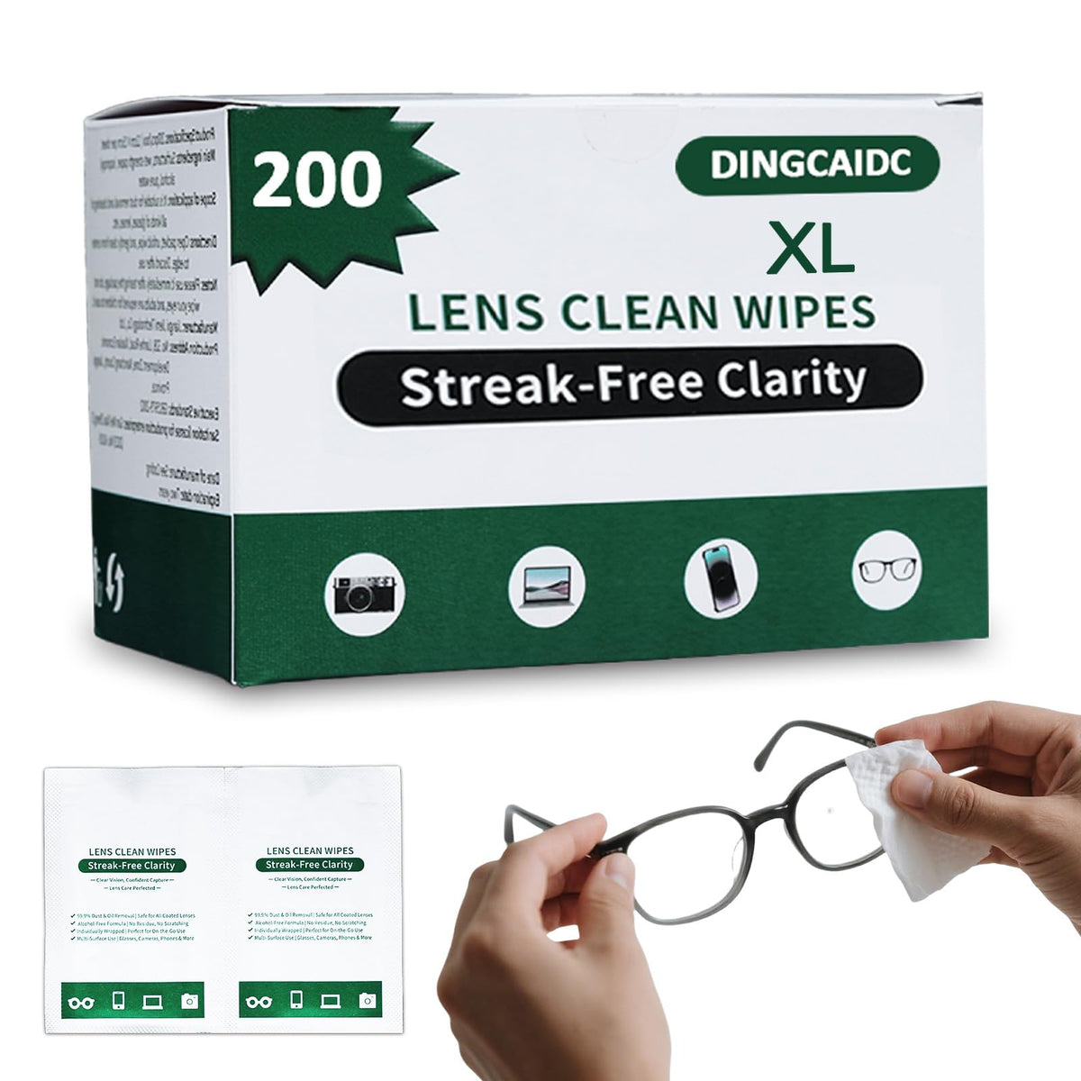 Lens wipes for eyeglasses 200-count white packaging