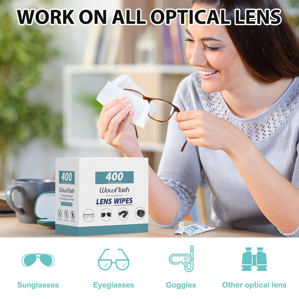 Pre-moistened lens wipes for eyeglasses and sunglasses