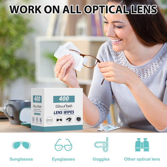 Pre-moistened lens wipes for eyeglasses and sunglasses
