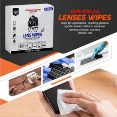 Eyeglasses and camera lenses being cleaned with lens wipes