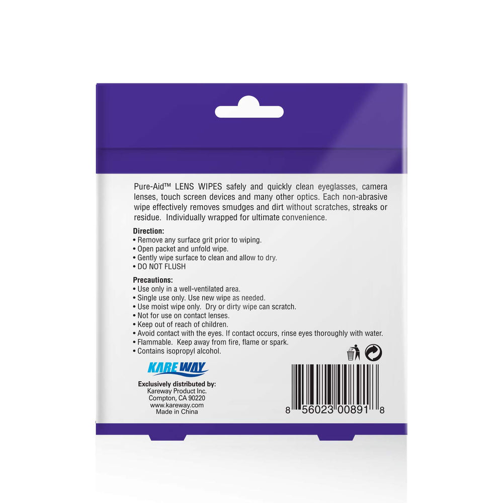 Travel-ready Pure-Aid Lens Wipes case and wipes