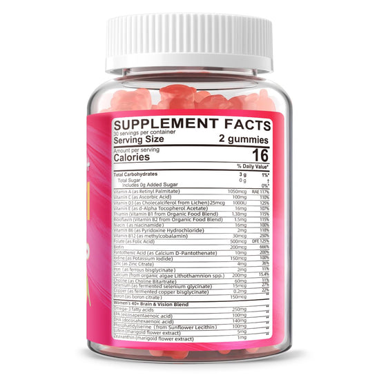 Close-up of pink strawberry-flavored gummies in bottle